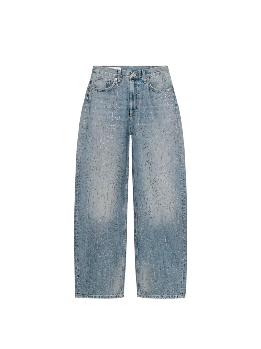 Zara TRF HIGH-WAIST STRAIGHT JEANS WITH SHINY DETAILS rhinestone